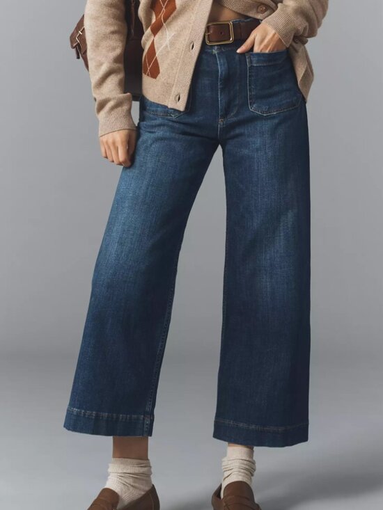 Maeve Denim - Maeve Anthropologie Colette High-Rise Wide-Leg Cropped Blue Jeans Pockets, sz 27